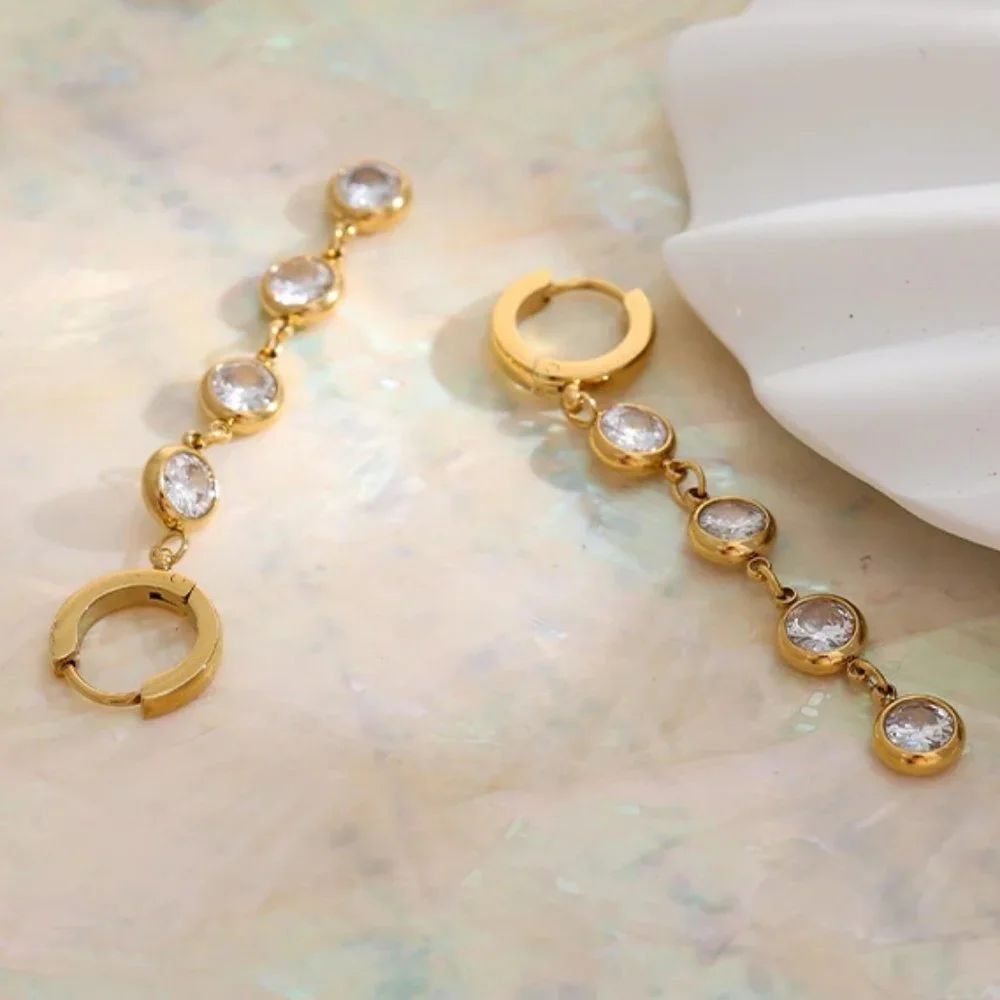 NEW 18K Gold Plated Diamond Drop Hoop Earrings